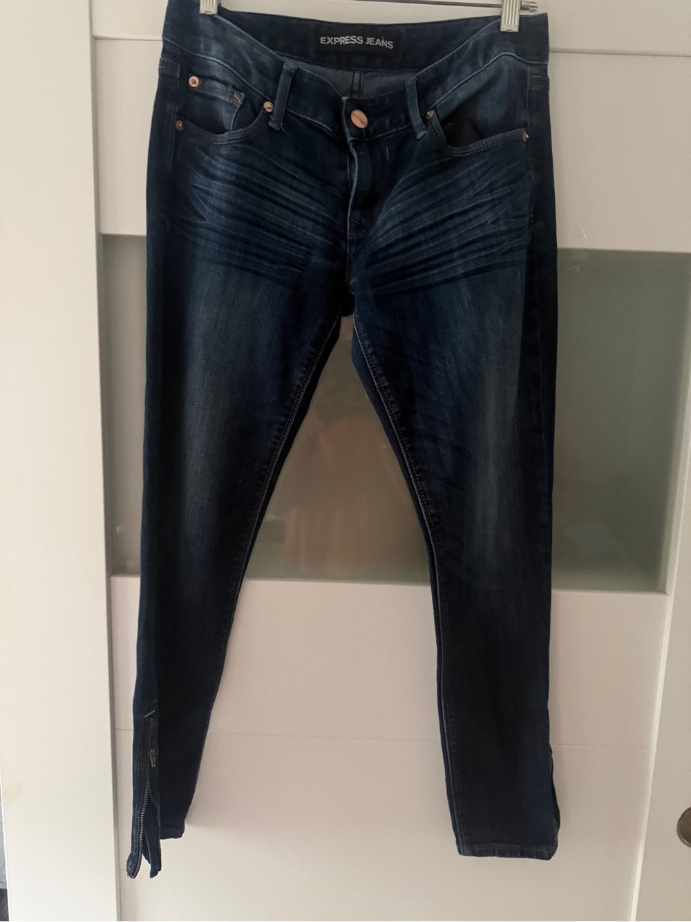 Express Women's Dark Indigo Skinny Jeans with Ankle Zips